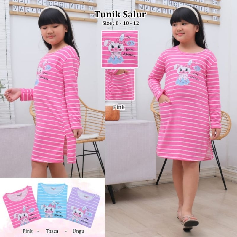 okay dres tunik salur model bulat/dres tunik salur model bulat belah samping/dres tunik salur Beby t