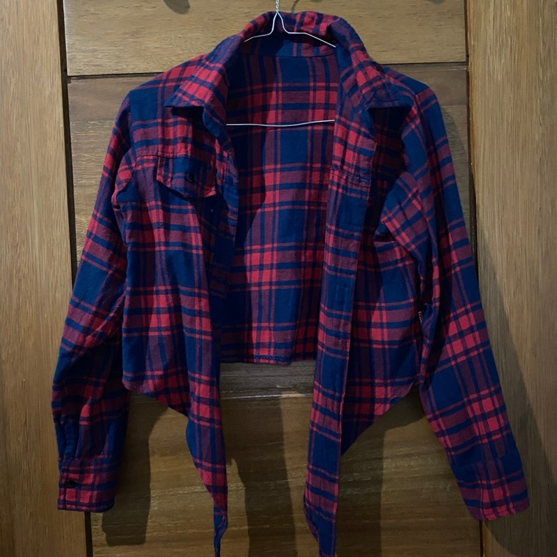 kemeja crop kotak-kotak