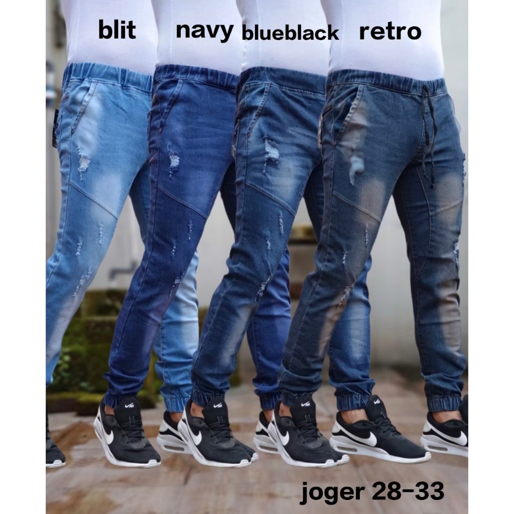 Celana Jogger Denim Panjang Pria Jeans Street Style Sobek size 27-33