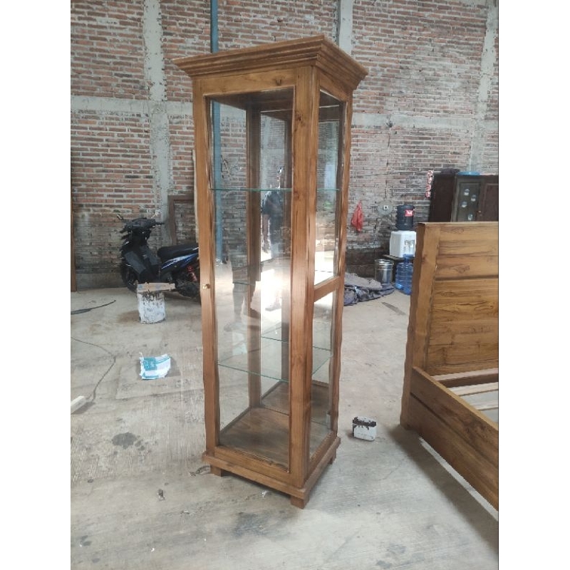 lemari kaca cantik lemari rak kaca tempat mukena 55x45x200cm