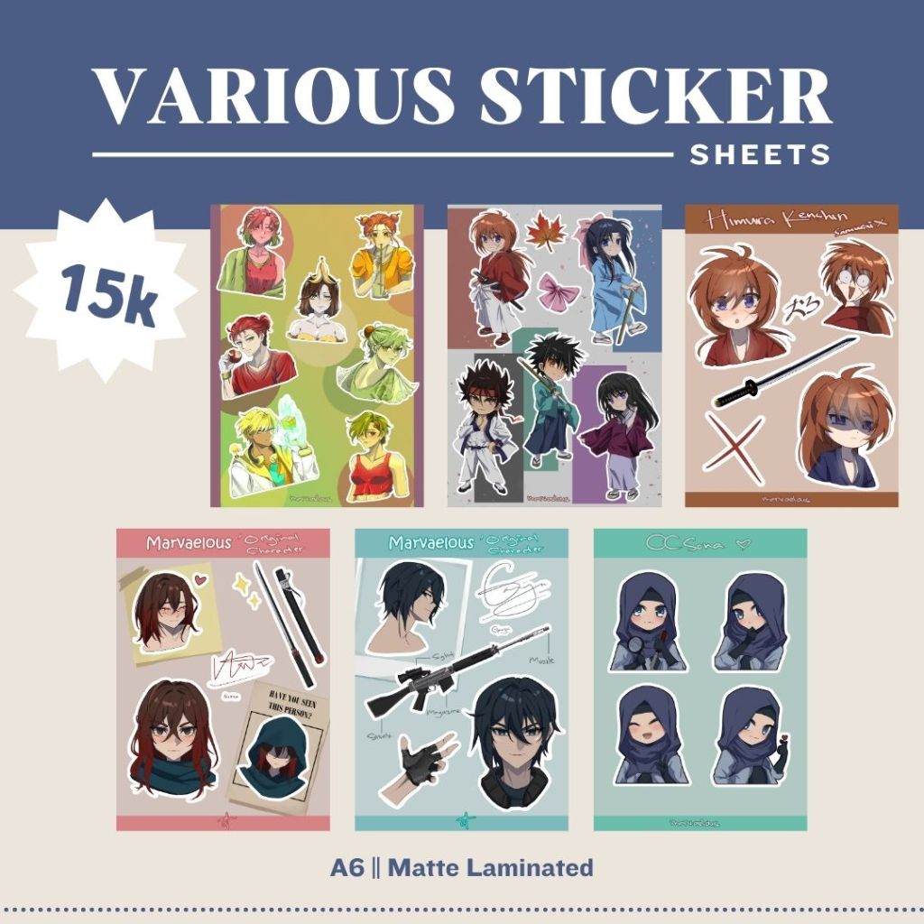 Sticker Sheet Kiss Cut  Various Characters // Rurouni Kenshin Original Character OC