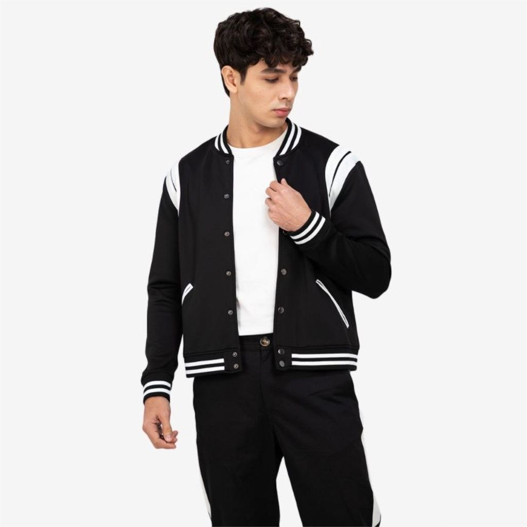 Jaket Varsity Baseball Pria Wanita Polos Jacket Vintage Hitam Original Ngk