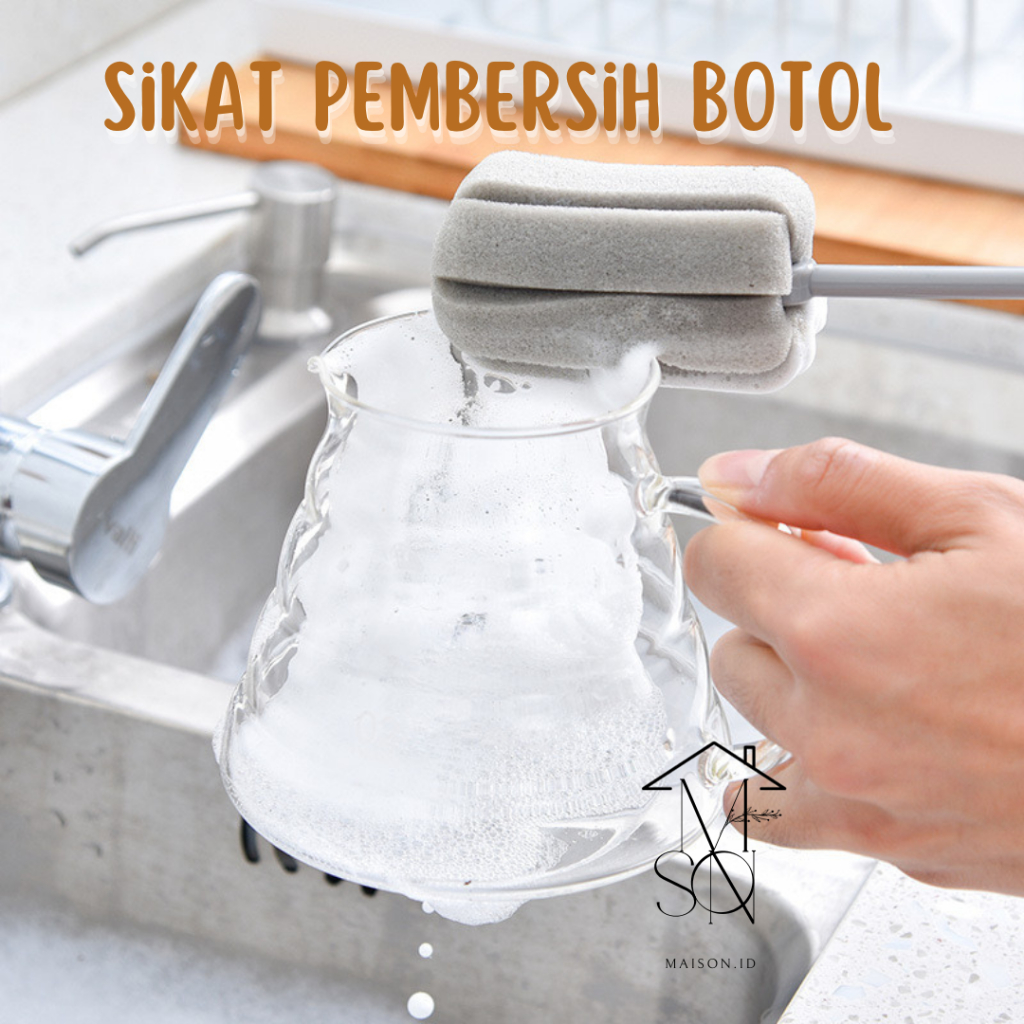 Sikat Pembersih Botol Gelas Toples Sikat Busa Spons Gagang Panjang Botol Cleaner Dapur Rumah Alat To