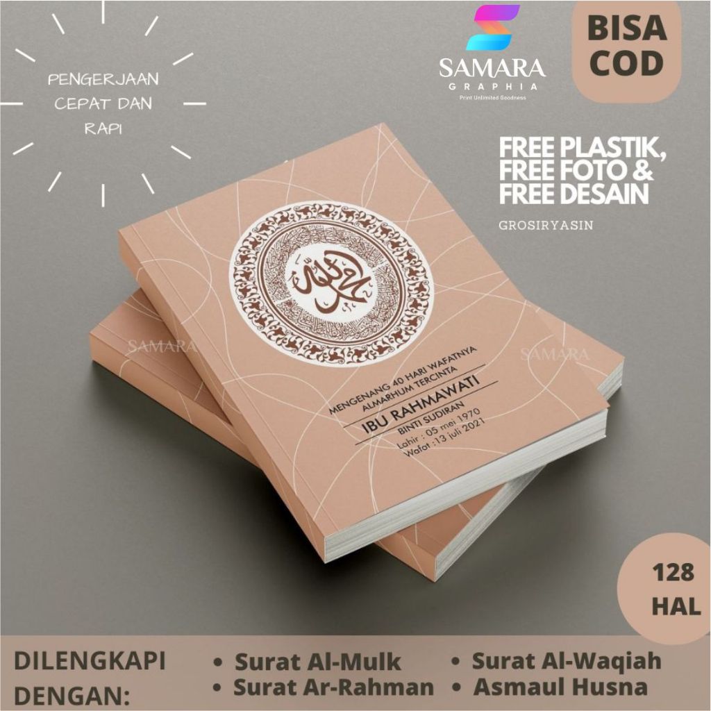 BUKU YASIN DAN TAHLIL CUSTOM, SURAT YASIN DAN TAHLIL COVER ALMARHUM, CETAK YASIN DAN TAHLIL FOTO, BU