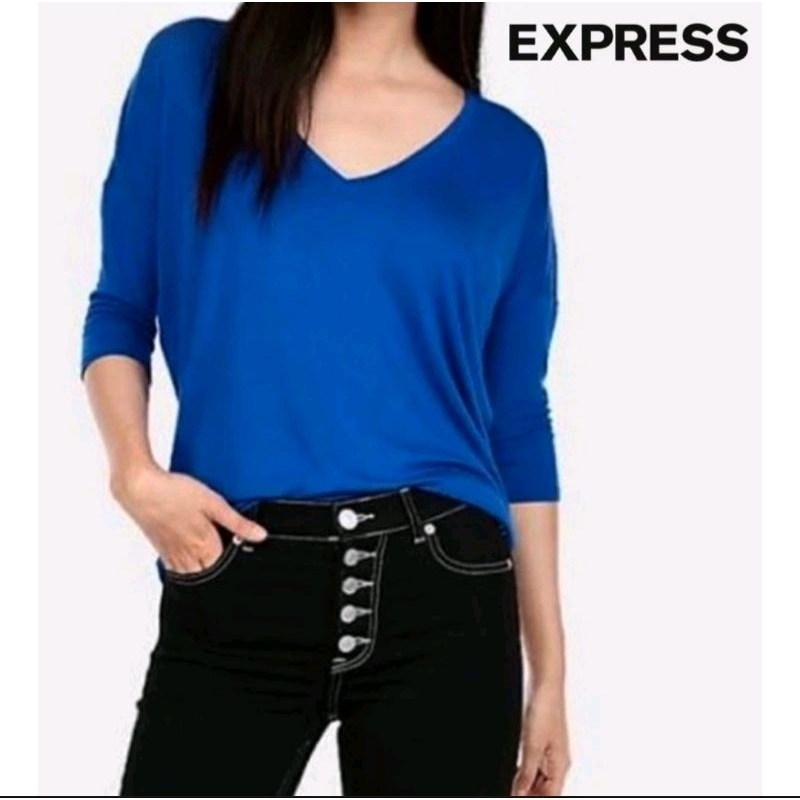 blouse branded v neck royal blue