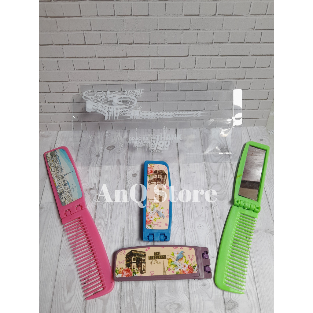 ( isi 100pcs ) Kaca sisir lipat kemasan mika lembaran