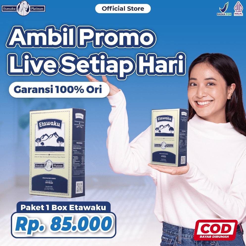 

HEMAT PROMO Etawaku Platinum Susu Kambing Etawa Untuk Nyeri Tulang Sendi dan Sesak 1 Box