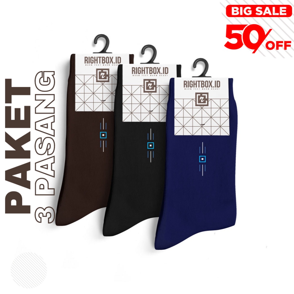 XPRESS Rightbox Paket 3 Pasang Kaos Kaki Kantor Rightbox Motif Minimalis Allsize Dewasa