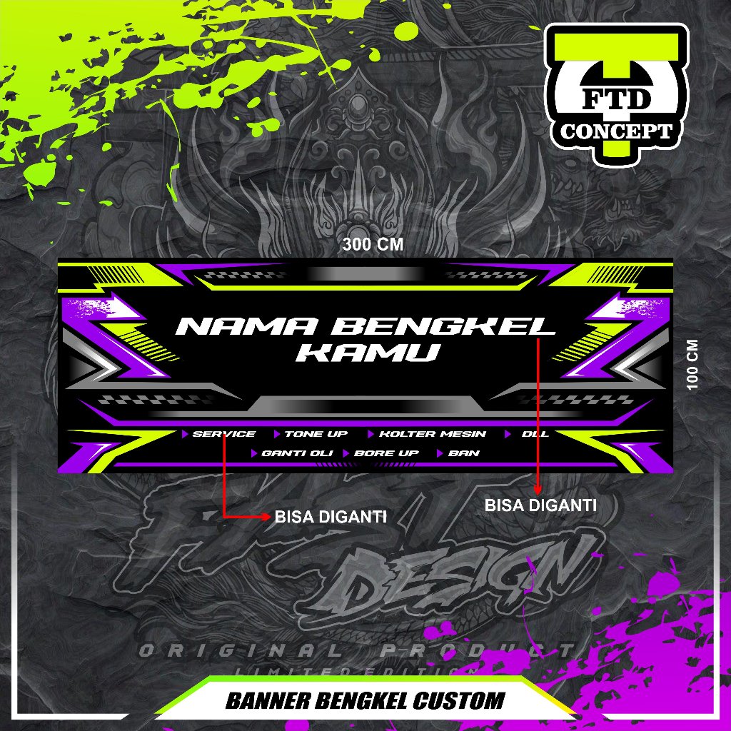 (FREE DESAIN) Banner / Spanduk bengkel Custom