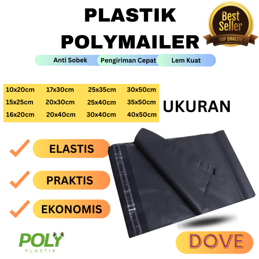 Polymailer Plastik Packing Ekonomis Hitam Tebal 10X20 15X25 16X20 17X30 20X30 20X40