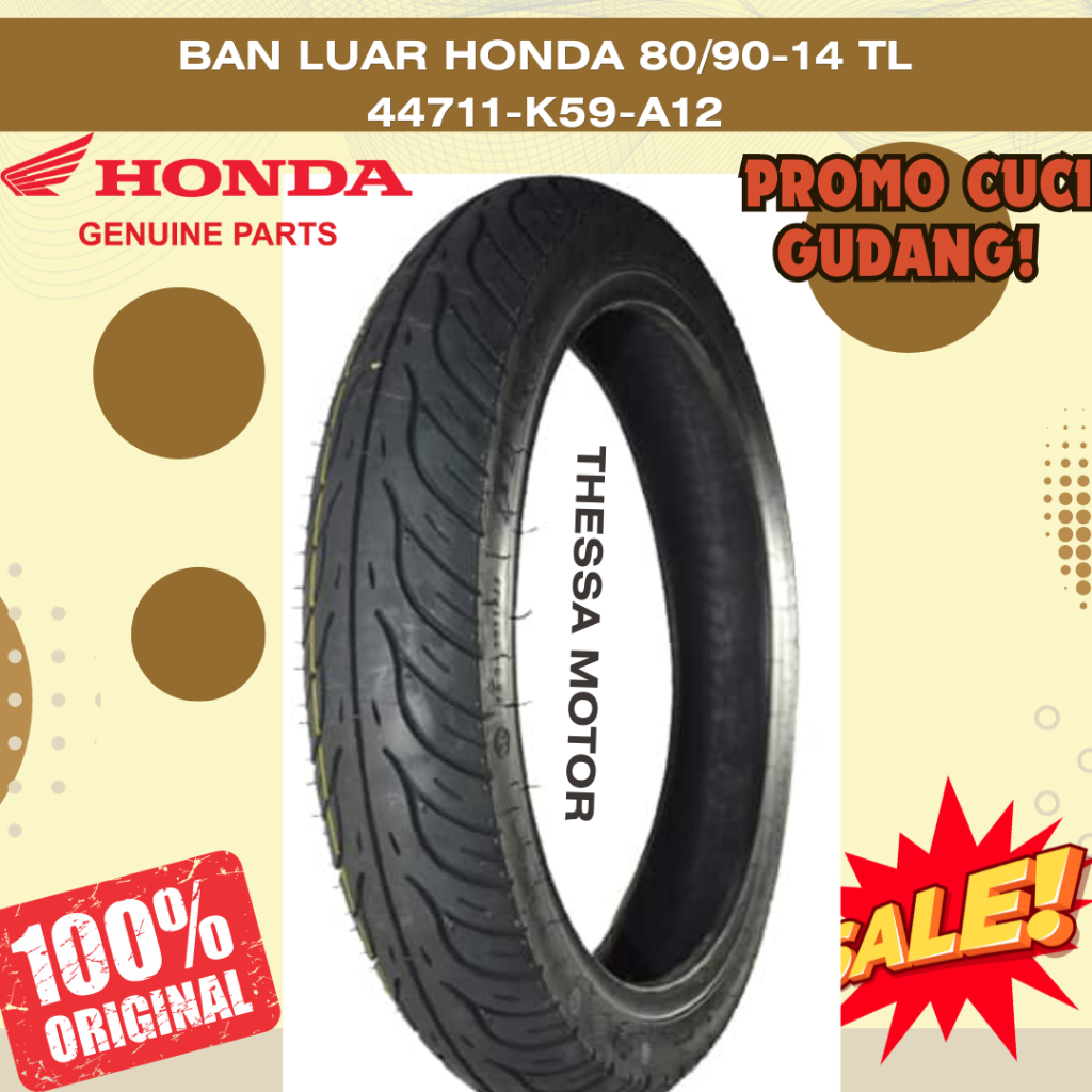 Ban Luar Honda 80/90-14 TL 44711-K59-A12 ORIGINAL AHM 100% Vario 125 eSP & Vario 150 eSP 44711K59A12