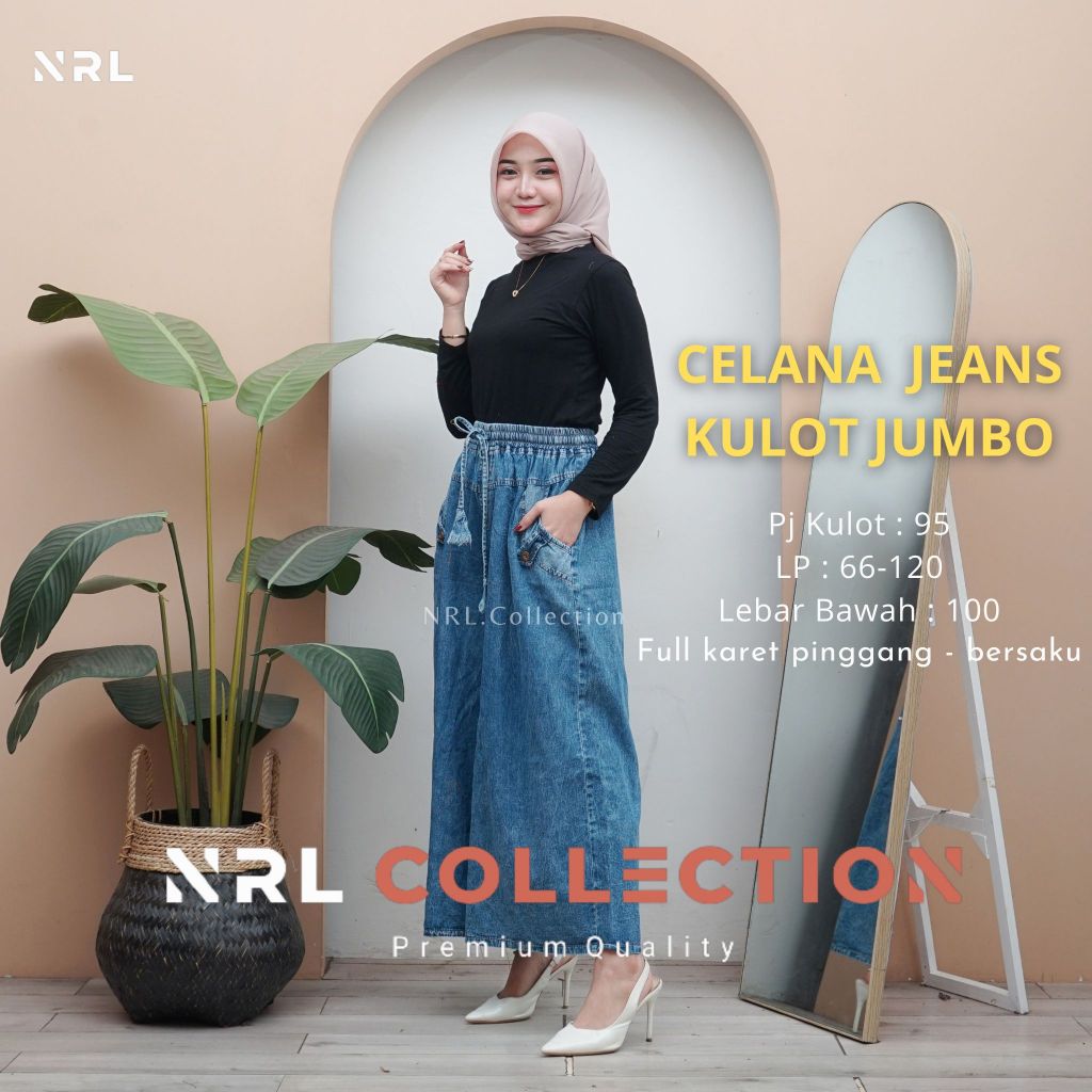 CELANA KULOT JUMBO |  Celana Jeans Jumbo | Celana Jeans Full Karet Pinggang | Kulot Jeans Wanita Ter