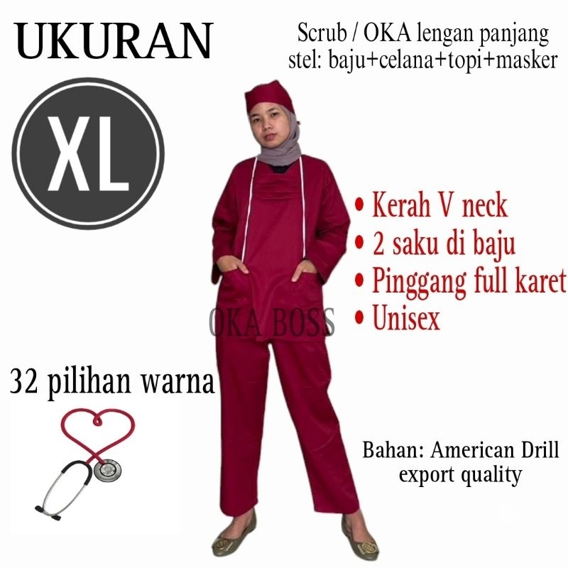 XL PANJANG, baju jaga baju OKA OK scrub stenen dinas perawat nakes tim medis rs lab klinik UK XL
