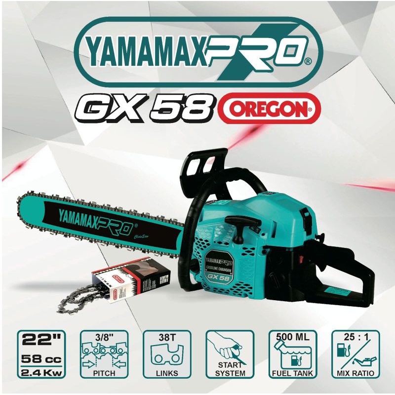 YAMAMAX PRO GX 58 / 65L Laser Gergaji Mesin 22" Chain Saw Laser tip 22 Inch Chainsaw Potong Belah Ka