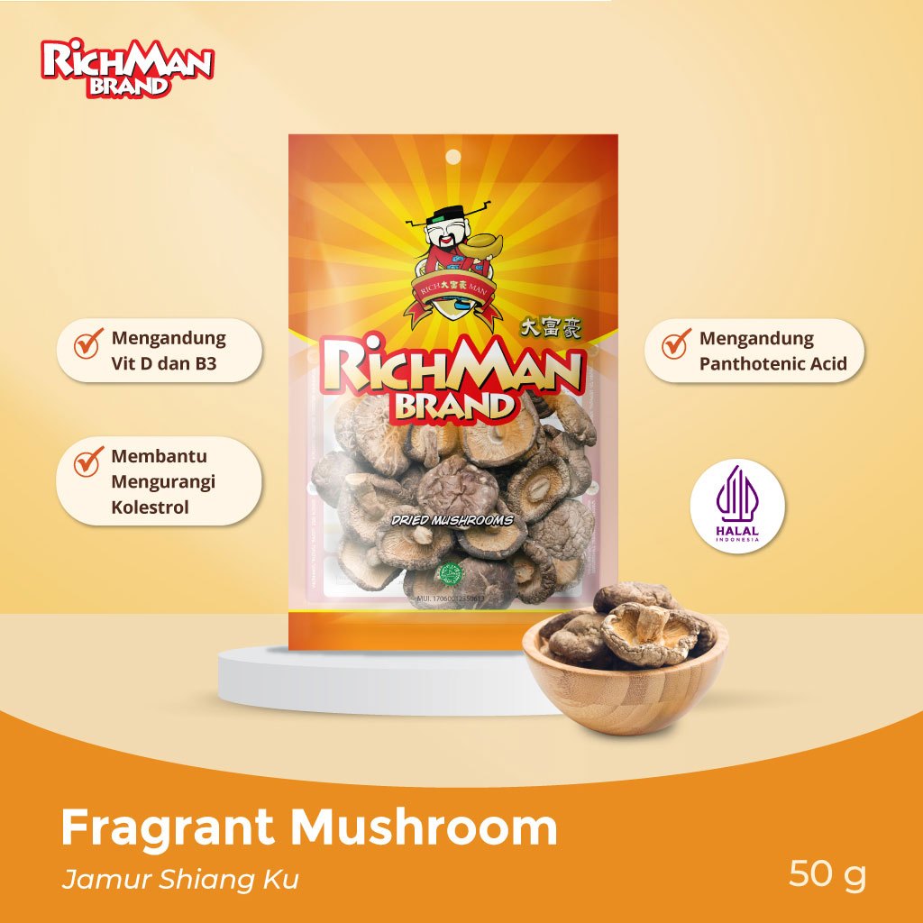 

RichMan Brand Fragrant Mushroom (Jamur Shiang Ku - Shiitake) 50 gr
