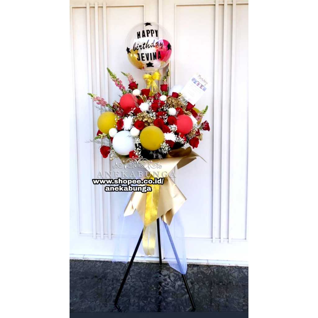 Rangkaian Standing Flower Balloon Balon Bunga Asli Bouquet Kuning Merah Putih Bucket Hadiah Birthday