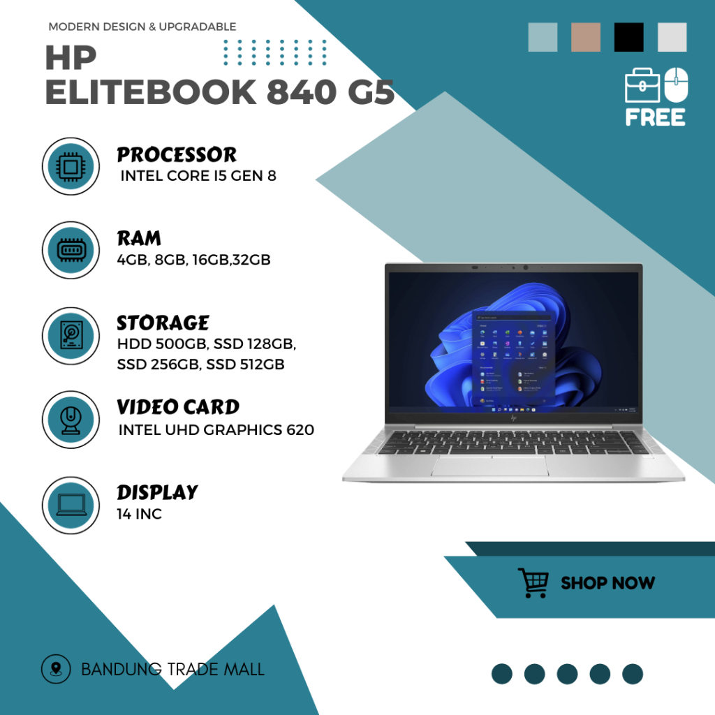 Laptop Gaming Editing Rendering HP Elitebook 840 G5 i7 Gent 8 RAM 32GB SSD 512GB