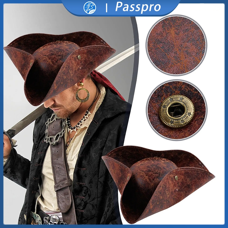 Topi Jack Sparrow Kulit Pirate Hat Untuk Halloween Cosplay