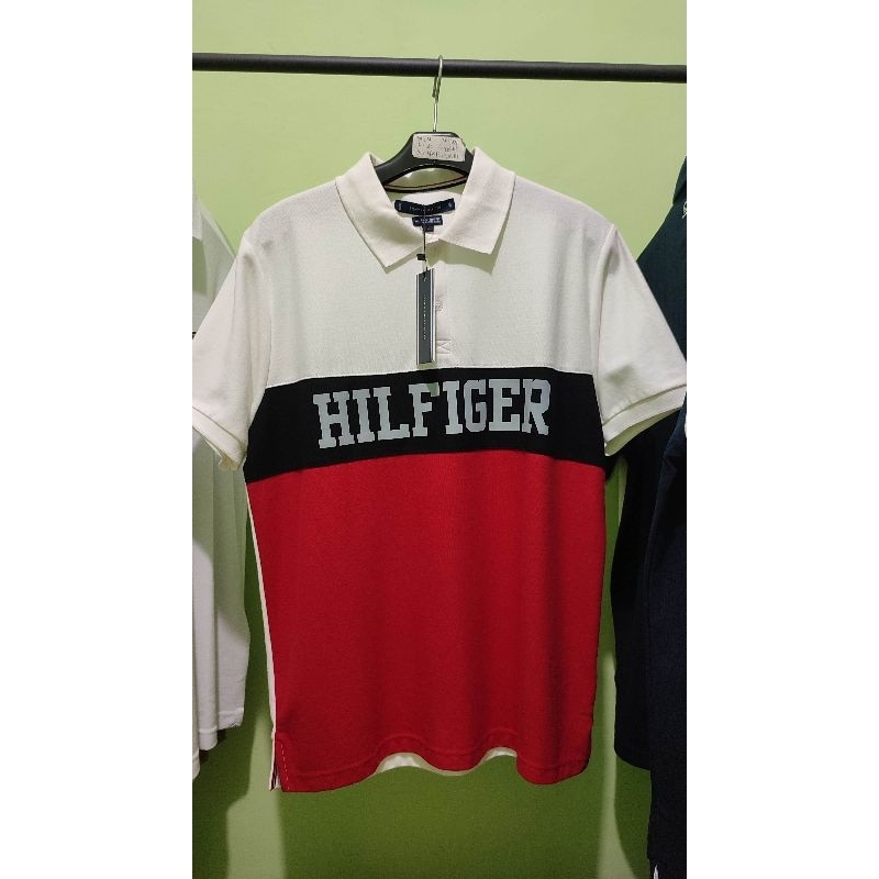 Kaos Kerah / Polo Shirt Branded warna Kombinasi Putih Hitam Merah