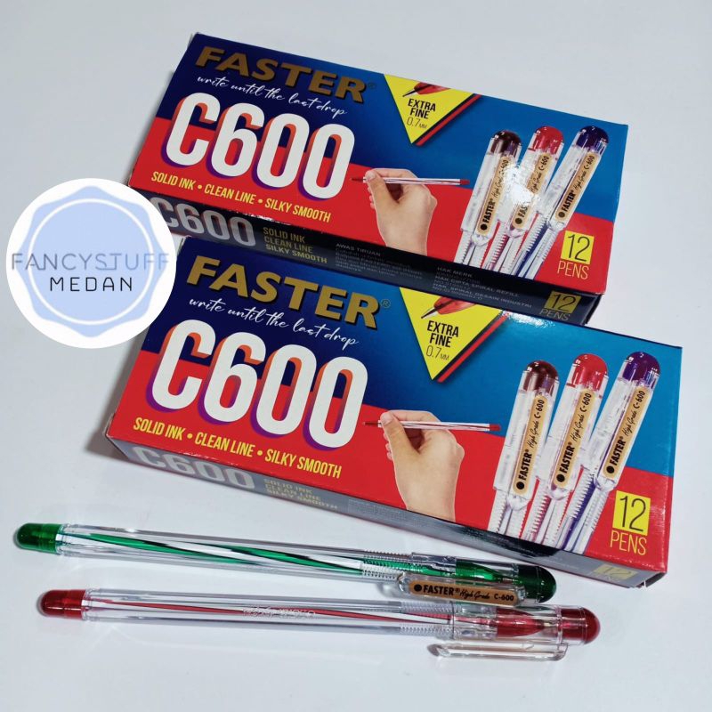 Fancystuff - pulpen faster C600 hitam isi 12pcs (grosir)