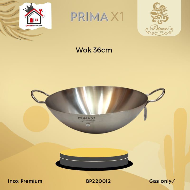 Bima Prima X1 Wok 36cm Wajan Penggorengan Kuali Stainless Steel BP220012 Asian Wok