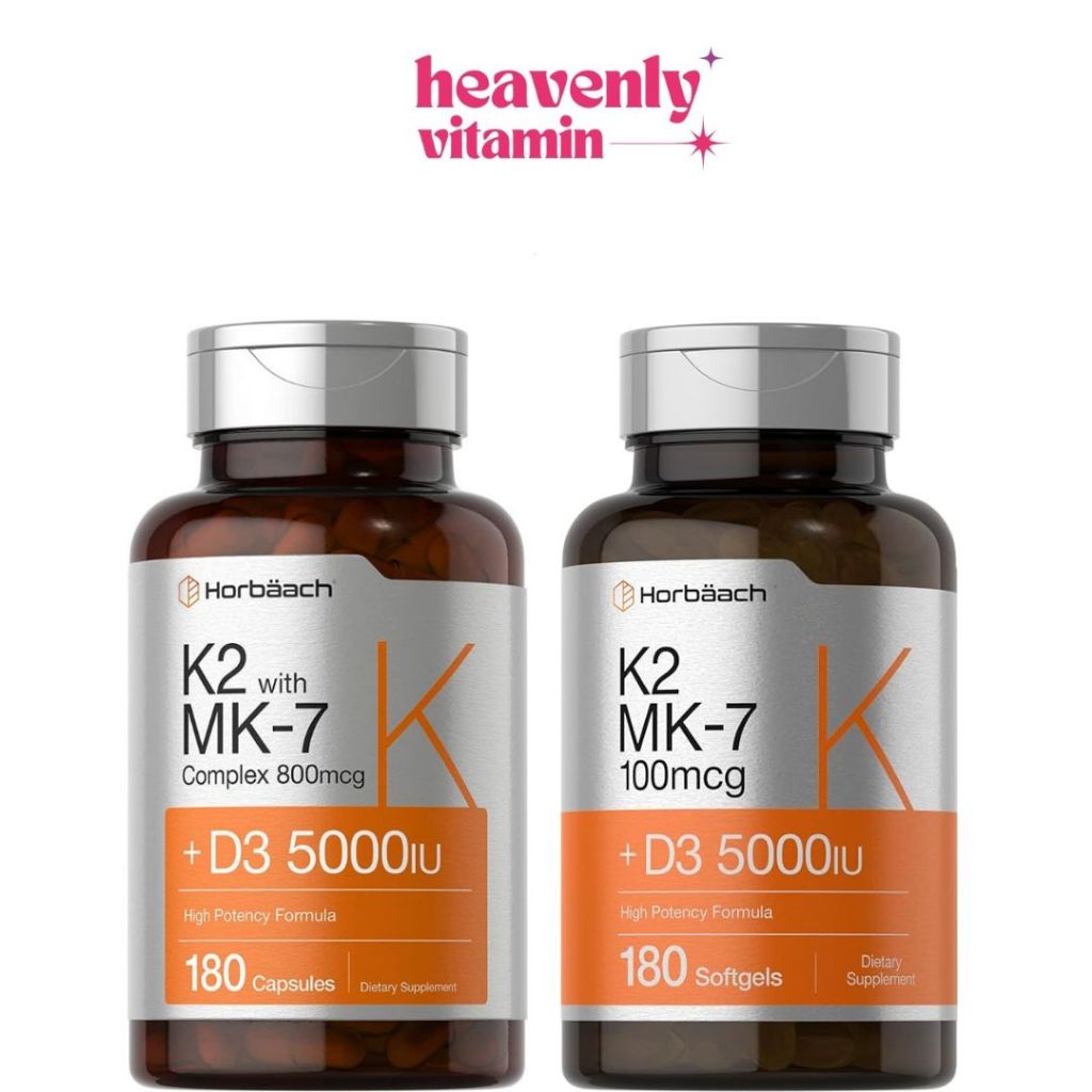 Horbaach  Vitamin D3 K2 5000iu of Vitamin D & 800mcg MK-7 Complex -180 Capsules