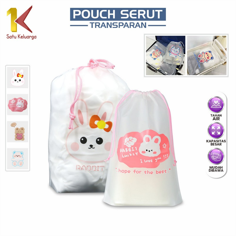 Satu Keluarga Travel Pouch Serut Transparan Motif Bear C979 Travel Pouch Tas Serut Tempat Penyimpana