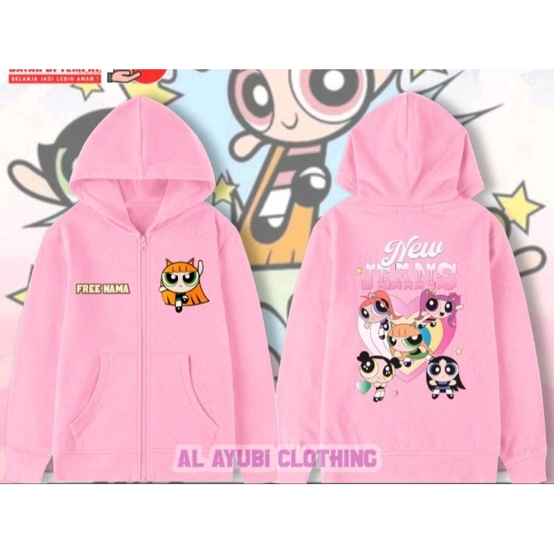 jaket zipper Dewasa jeans x powerpuff