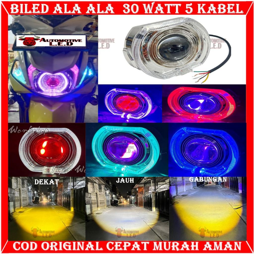 ORIGINAL BILED ALA ALA New Projie Biled cahaya Laser Cut Off jauh dekat 30watt plus devil merah full alumunium Waterproof