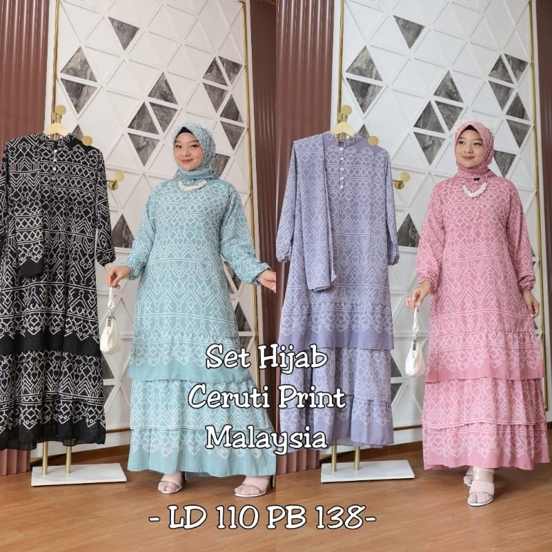 Set Hijab Ceruti print FELISIA Motif ETNIK