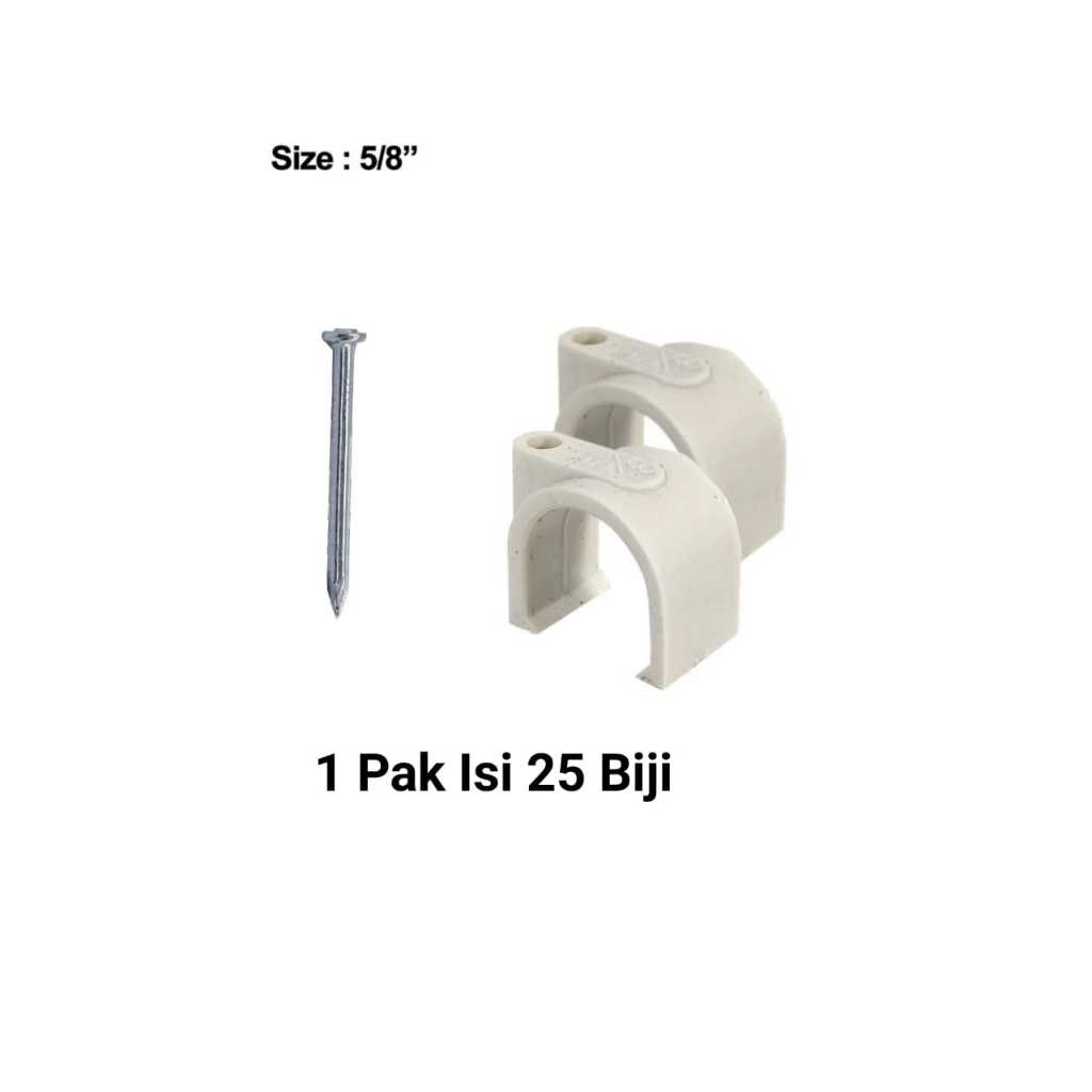 Clam Paralon / Klem Pipa Listrik PVC + Paku Beton 5/8" Putih