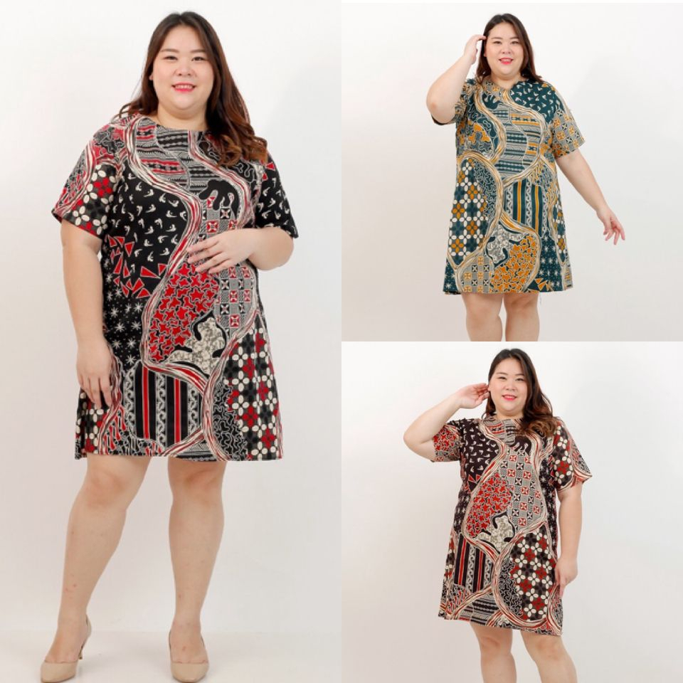 DRESS BATIK WANITA JUMBO BIG SIZE LD 120cm XXL XXXL 038D BAJU HAMIL PESTA KERJA KANTOR FORMAL KONDAN