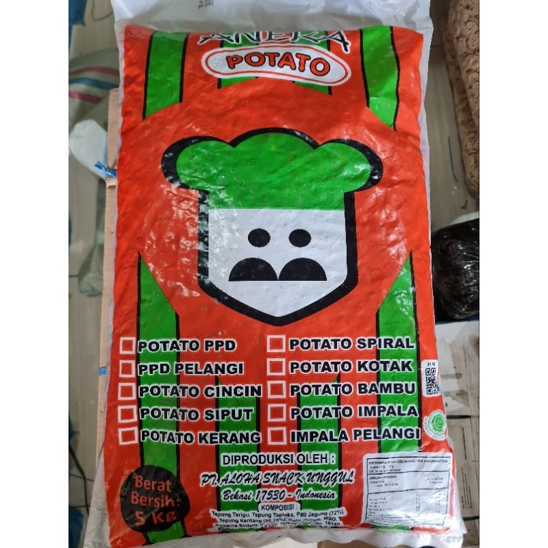 

KERUPUK MAKARONI KERANG WARNA MERK ANEKA POTATO 1 BAL 5KG