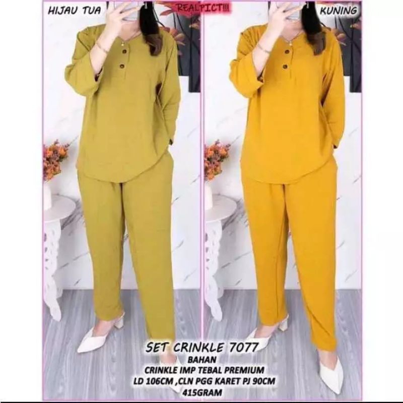 Setelan Crinkle Airflow Panjang  7077  / Setelan Crinkle Airflow Wanita Panjang