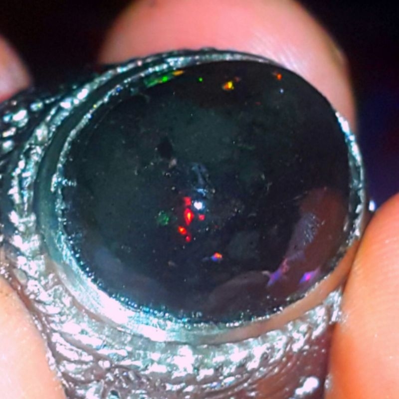Batu Cincin Black Opal Sempur Banten Jarong Sisit Natural Siap Pakai Model Oval