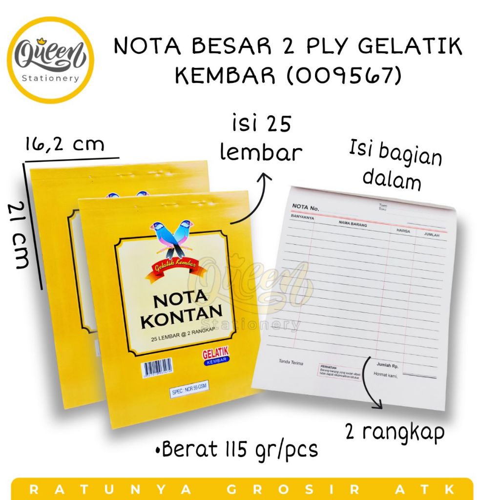 

1 PCS NOTA BESAR 2 PLY GELATIK KEMBAR / NOTA KONTAN / TANDA TERIMA (009567)