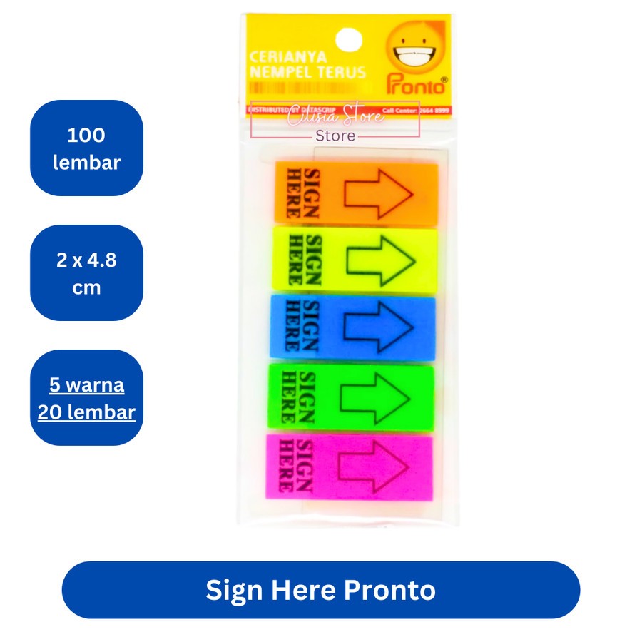 

Penanda Buku Sign Here Pronto 5 Warna Pembatas SIGN HERE Memo