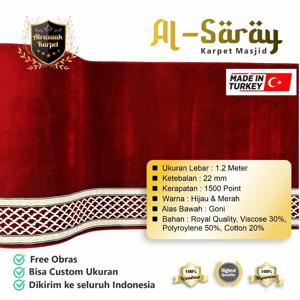 Alrazaak - Karpet/Sajadah Masjid Mushola Gizem Al Saray Meteran