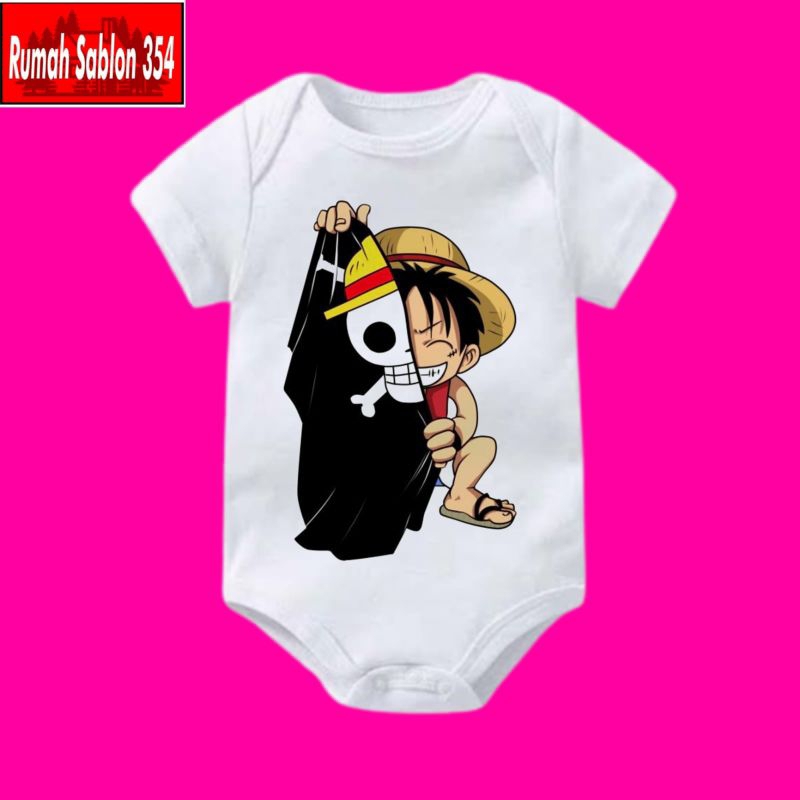 Kaos baju bayi jumper baby kids pendek Anime ONE PIECE Monkey D Luffy Chopper logo tulisan usia 0 1 