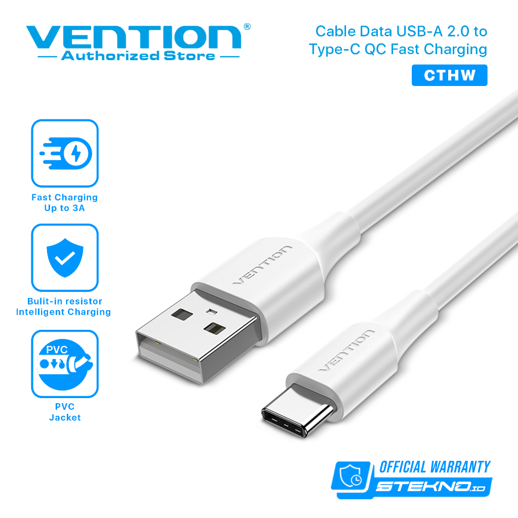 Vention Kabel Data Usb C Type-C 3A Cable Android Handphone HP Quick Charge Fast Charging-CTH White