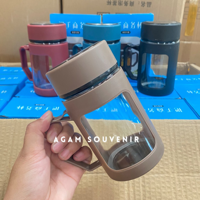 MUG JAR KACA WARNA + Box / Souvenir mug jar kaca warna 500ml