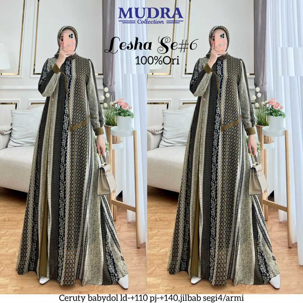 [LD 110] LESHA SET DRESS HIJAB GAMIS MEWAH PESTA WANITA BAHAN CERUTY BABYDOLL ORI BY MUDRA HIJAB