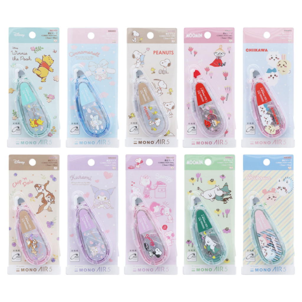 

Tombow Mono Air Correction Tape Disney Winnie the Pooh Chip n' Dale Sanrio Kuromi Cinnamoroll Peanuts Snoopy Moomin Little My Chiikawa 5mm x 10m Pita Koreksi Limited Edition