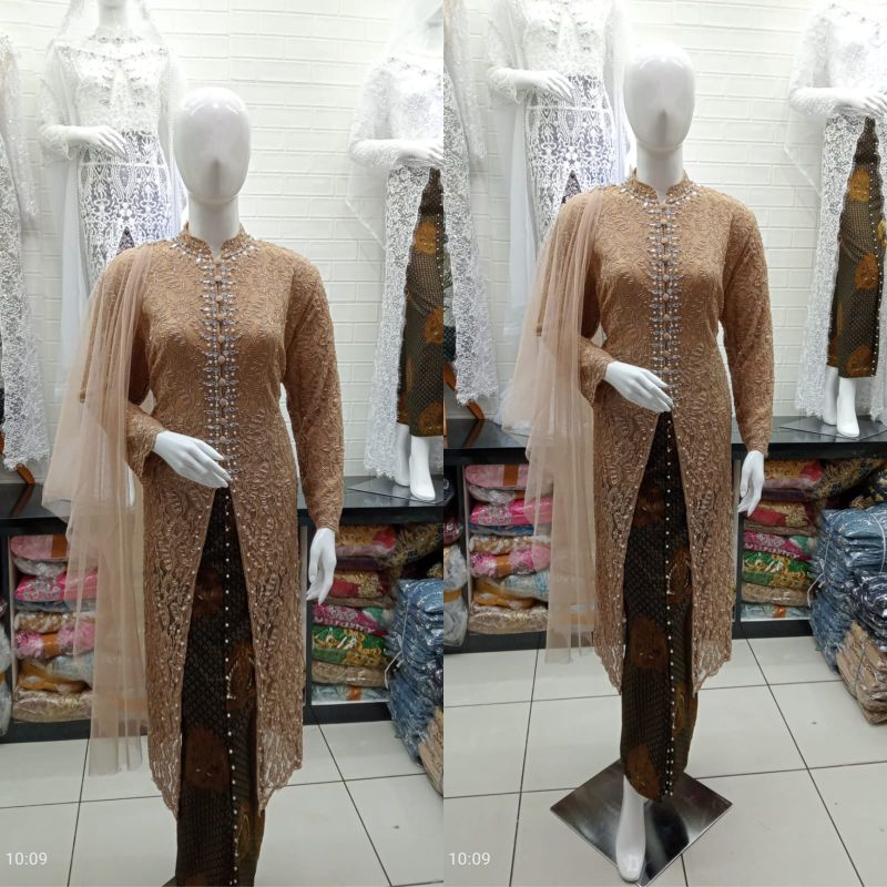 Kebaya Akad Ibu Besan Brokat Full Puring Dan Payet