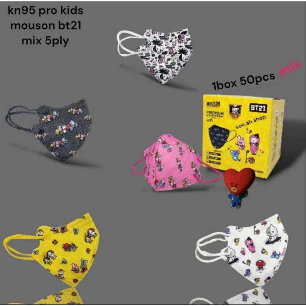 Masker Mouson Anak KN95 Pro 5Ply Motif Karakter BT21 Premium N95 Kids Mask