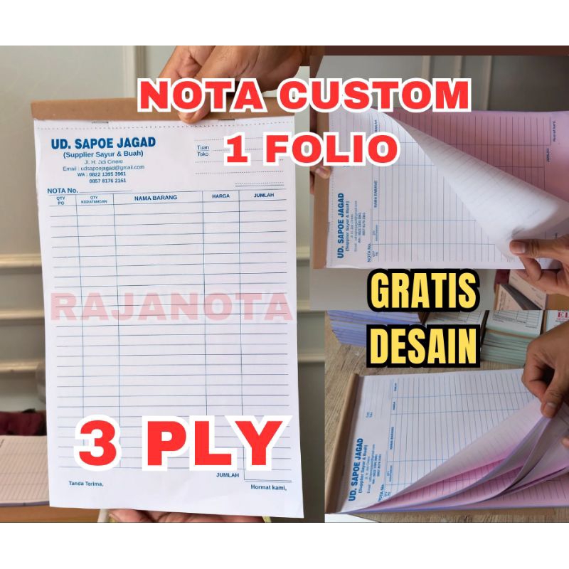 

Cetak Nota Custom Ukuran 1 Folio 3 rangkap gratis desain request nama toko