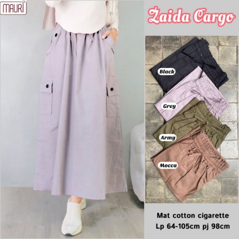 Zaida cargo / rok cargo panjang rok polos katun rok panjang kantong cargo