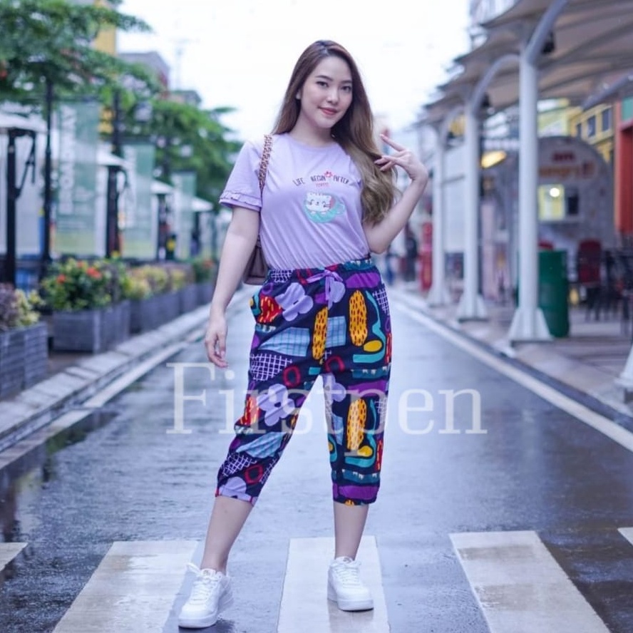 BEST SELLER Celana Pendek Wanita Selutut Motif Bunga Cewek Korea