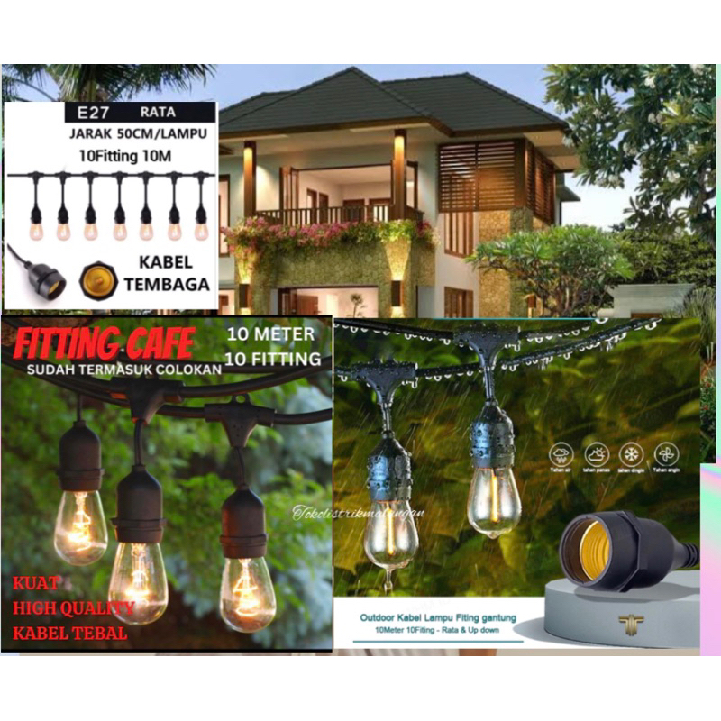 KABEL FITTING LAMPU CAFE OUTDOOR 10 FITTING 10 METER/FITTING LAMPU CAFE OUTDOOR/FITTING LAMPU OUTDOO