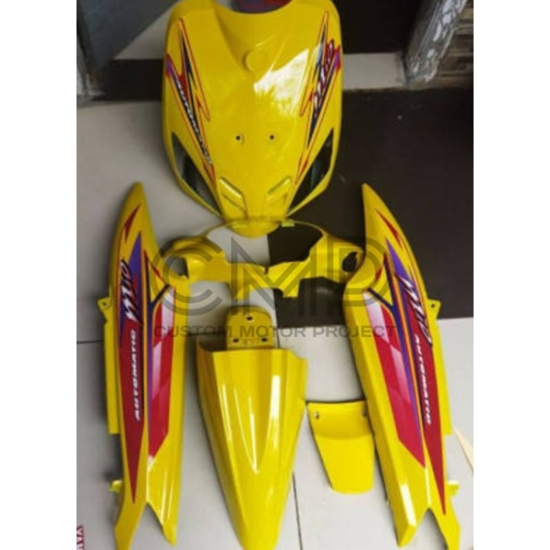 FULL COVER BODY HALUS MOTOR YAMAHA MIO SPORTY TAHUN 2003 - 2008 WARNA KUNING + STIKER / BODI MIO SPO